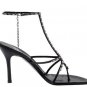 Stuart Weitzman Womens Size 9 T-strap Heels Sandal Black Shoes Chain Teaparty