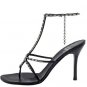 Stuart Weitzman Womens Size 9 T-strap Heels Sandal Black Shoes Chain Teaparty