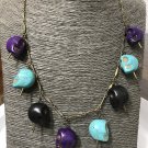 Skulls & Spikes Statement Necklace Men Women Turquoise Black Purple Goth Antique Brass Chain