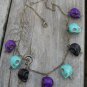 Skulls & Spikes Statement Necklace Men Women Turquoise Black Purple Goth Antique Brass Chain