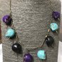 Skulls & Spikes Statement Necklace Men Women Turquoise Black Purple Goth Antique Brass Chain