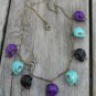 Skulls & Spikes Statement Necklace Men Women Turquoise Black Purple Goth Antique Brass Chain