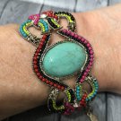 Turquoise Beaded Bracelet Silver Plated Metal Crystals Beads Woman Jewelry