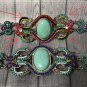 Turquoise Beaded Bracelet Silver Plated Metal Crystals Beads Woman Jewelry