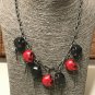 Skull & Dagger Cross Necklace Red Black Day of the Dead Oxidized Silver Chain Dia de Los Muertos