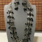 Black Oynx Chips Paper Clips Necklace & Earrings Set Woman Teacher Gift Silver Gemstone Statement
