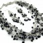Black Oynx Chips Paper Clips Necklace & Earrings Set Woman Teacher Gift Silver Gemstone Statement