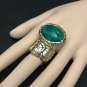 Arty Oval Ring Green Marble Swirl Gold Stretch Chunky Knuckle Art Statement Women