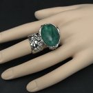 Arty Oval Ring Green Emerald Marble Swirl Silver Knuckle Art Avant Garde Chunky Statement Size 6