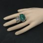 Arty Oval Ring Green Emerald Marble Swirl Silver Knuckle Art Avant Garde Chunky Statement Size 6