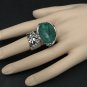 Arty Oval Ring Green Emerald Marble Swirl Silver Knuckle Art Avant Garde Chunky Statement Size 9