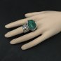 Arty Oval Ring Green Emerald Marble Swirl Silver Knuckle Art Avant Garde Chunky Statement Size 10