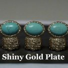 Knuckle Art Statement Ring Blue Faux Turquoise Stone Arty Shiny Gold Stretch