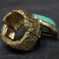 Knuckle Art Statement Ring Blue Faux Turquoise Stone Arty Shiny Gold Stretch