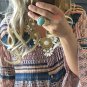 Knuckle Art Statement Ring Blue Faux Turquoise Stone Arty Shiny Gold Stretch