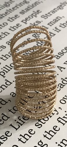 Long Textured Spring Style Cage Knuckle Ring Gold Armor Jewelry Women Size 6 6.5 7