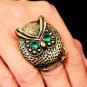 Owl Statement Ring Stretch Women Antique Brass