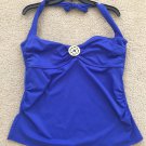 Jaclyn Smith Womens 18 Halter Tankini Ruched Blue Purple Gold Medallion Swim Top