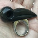 Raven Statement Ring Black Obsidian Silver Stainless Steel Men Women Knuckle Art SIZE 9