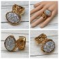 Druzy Style Arty Statement Ring SIZE 8 Knuckle Art Women Gold Silver Metallic Chunky