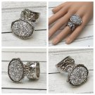 Druzy Style Arty Statement Ring SIZE 6 Knuckle Art Women Silver Metallic Chunky Jewelry