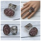 Druzy Style Mauve Rose Arty Statement Ring SIZE 10 Knuckle Art Women Silver Metallic Chunky Jewelry