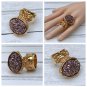 Druzy Style Mauve Rose Arty Statement Ring SIZE 6 Knuckle Art Women Gold Metallic Chunky Jewelry