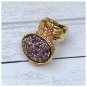 Druzy Style Mauve Rose Arty Statement Ring SIZE 8 Knuckle Art Women Gold Metallic Chunky Jewelry