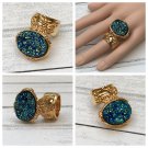 Druzy Style Blue Green Gold Arty Statement Ring SIZE 6 Knuckle Art Women Metallic Chunky Jewelry