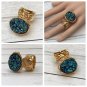 Druzy Style Blue Green Gold Arty Statement Ring SIZE 10 Knuckle Art Women Metallic Chunky Jewelry