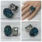 Druzy Style Blue Green Gold Silver Arty Statement Ring SIZE 5 Knuckle Art Women Chunky Jewelry