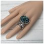 Druzy Style Blue Green Gold Silver Arty Statement Ring SIZE 6 Knuckle Art Women Chunky Jewelry