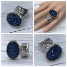 Druzy Style Blue Ice Blue Silver Arty Statement Ring SIZE 6 Knuckle Art Women Chunky Jewelry