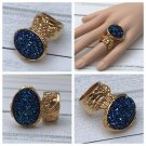 Druzy Style Ice Blue Gold Arty Statement Ring SIZE 4.5 Knuckle Art Women Chunky Jewelry
