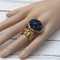 Druzy Style Ice Blue Gold Arty Statement Ring SIZE 4.5 Knuckle Art Women Chunky Jewelry