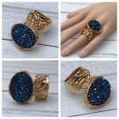 Druzy Style Ice Blue Gold Arty Statement Ring SIZE 8 Knuckle Art Women Chunky Jewelry