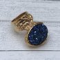 Druzy Style Ice Blue Gold Arty Statement Ring SIZE 10 Knuckle Art Women Chunky Jewelry