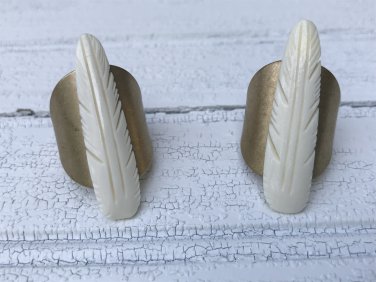 Boho Feather Ring Adjustable Brass Ring Carved Bone Feather