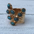 Turquoise Stones Knuckle Ring Size 6 Boho Blue Brown Acrylic Cabochon Gold Plated Bohemian Jewelry