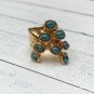 Turquoise Stones Knuckle Ring Size 6 Boho Blue Brown Acrylic Cabochon Gold Plated Bohemian Jewelry