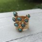 Turquoise Stones Knuckle Ring Size 6 Boho Blue Brown Acrylic Cabochon Gold Plated Bohemian Jewelry