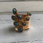 Turquoise Stones Knuckle Ring Size 6 Boho Blue Brown Acrylic Cabochon Gold Plated Bohemian Jewelry