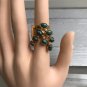Turquoise Stones Knuckle Ring Size 6 Boho Blue Brown Acrylic Cabochon Gold Plated Bohemian Jewelry