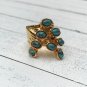 Turquoise Stones Knuckle Ring Size 6.5 Boho Blue Brown Acrylic Cabochon Gold Plated Bohemian Jewelry
