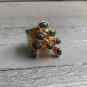 Turquoise Stones Knuckle Ring Size 6.5 Boho Blue Brown Acrylic Cabochon Gold Plated Bohemian Jewelry
