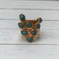 Turquoise Stones Knuckle Ring Size 6.5 Boho Blue Brown Acrylic Cabochon Gold Plated Bohemian Jewelry