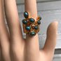 Turquoise Stones Knuckle Ring Size 6.5 Boho Blue Brown Acrylic Cabochon Gold Plated Bohemian Jewelry