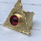 Triangle Statement Ring Chunky Red Glass Stone Gold Adjustable Ring Boho Ring