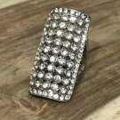Bling Shield Armor Knuckle Ring Silver Statement Crystals Indie Boho Tribal Size 6.5