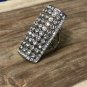 Bling Shield Armor Knuckle Ring Silver Statement Crystals Indie Boho Tribal Size 6.5
